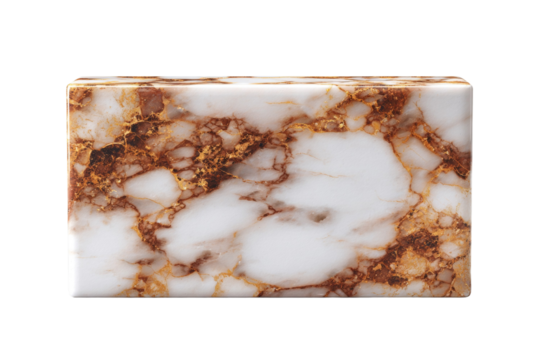 A white and brown marble box with a gold border
