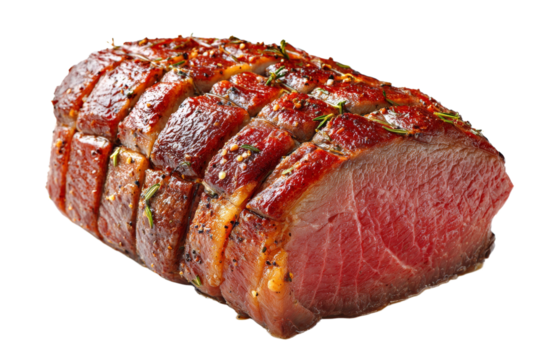A large piece of meat with herbs and spices on it