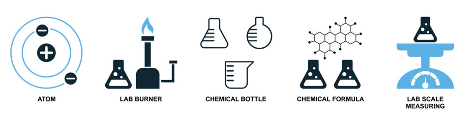 Set laboratory icon vector for scientific research, academic education, and medical testing. Ideal for illustrating chemistry, biology, and physics concepts with a comprehensive and cohesive design.