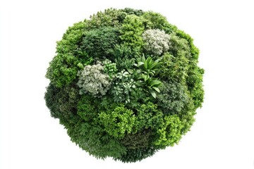 Spherical, densely packed, diverse green plants, forming a miniature globe