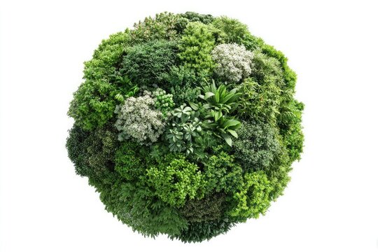 Spherical, densely packed, diverse green plants, forming a miniature globe