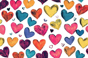 Vibrant seamless pattern of colorful hearts on a dark background with intricate designs and artistic flair, perfect for creative projects or festive celebrations