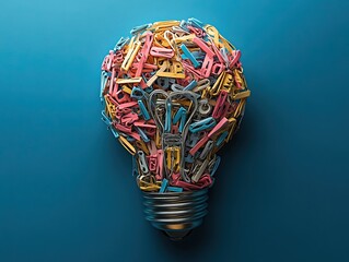 A creative display of paperclips forming the shape of a light bulb, symbolizing ideas and innovation for Paperclip Day, 8k, realistic 