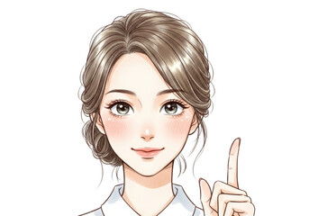 Beautiful young woman pointing with her index finger, isolated on transparent background