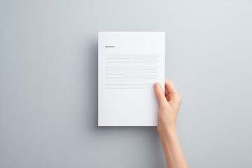 Clean and minimalistic layout with hand holding blank document a