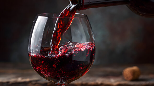 Macro photo. Pouring red wine into a wineglass.