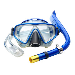 Photo of blue diving snorkel and mask set isolated on transparent background for underwater exploration and swimming