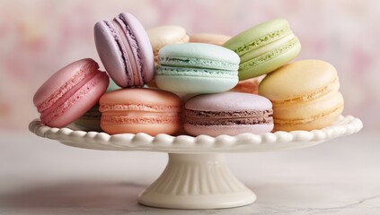 Pastel macarons on tiered stand