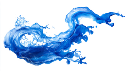 Liquid arc flying mid-air, dynamic perspective, blue transparent glow