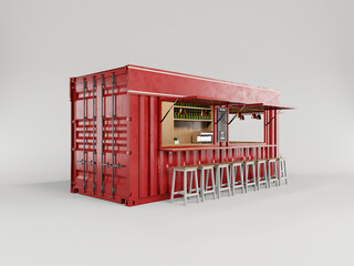 20ft Mini Bar Container – 3D Illustration Render of Portable Shipping Container Bar Design