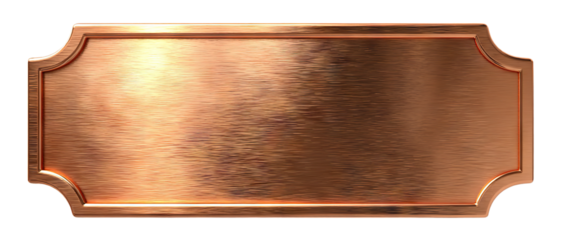 Blank copper nameplate with vintage frame design, isolated on transparent cutout background