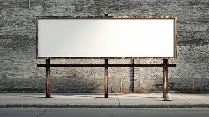 Obraz premium Blank Billboard Mockup Against Brick Wall, Perfect for Urban Advertising and Creative Design