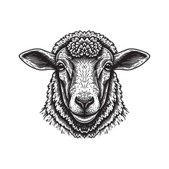 Detailed engraving of a sheep's head, perfect for vintage designs and branding