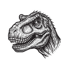 black and white Tyrannosaurus Rex head illustration for design projects