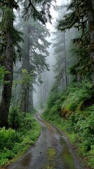 Fototapeta premium Path Through a Misty Forest