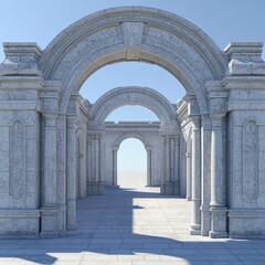 Obraz premium Old marble arches and stone gates like those in castles and palaces from the Middle Ages. Includes Greek and Roman styles. Realistic 3D images. 