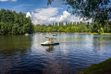 Moscow. Russia. August 10, 2025. Pond in Izmailovsky Park on a sunny summer day.