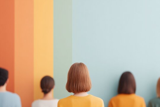 Colorful walls create vibrant backdrop, enhancing figures in cas