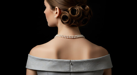 Elegant woman with vintage hairstyle and pearl necklace showcasing sophisticated fashion and beauty
