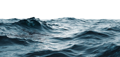 Blue ocean surface with rolling waves, isolated on transparent cutout background