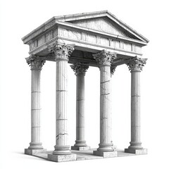 Old temple with four pillars, shown alone on a white background. [a886bbe5-d9bf-4d85-bba2-eb5178586801] --v 6.1 Job ID: 65ce722b-e646-461b-94e2-a14ab894269f