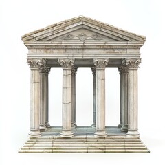 Obraz premium Old temple with four pillars, shown alone on a white background. [a886bbe5-d9bf-4d85-bba2-eb5178586801] --v 6.1 Job ID: 65ce722b-e646-461b-94e2-a14ab894269f