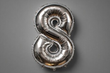 Silver Number Eight Balloon Celebration Party Decorations Anniversary Decor Birthday Milestone Metallic Shiny Texture