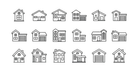 Fototapeta premium Vector illustration of collection of house outlines in various styles isolated on white background