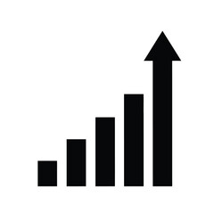 Vector illustration of growing bar chart with upward arrow isolated on white background