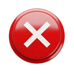 Obraz premium 3D Render of a Red Button with White X Symbol Isolated on Transparent Background for Design.