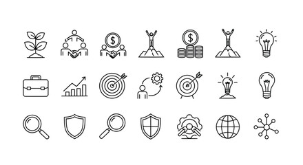 Fototapeta premium Vector illustration of business and strategy icons for growth, success, and teamwork