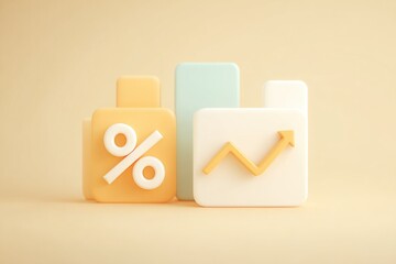 Colorful 3D shapes represent financial concepts like growth and