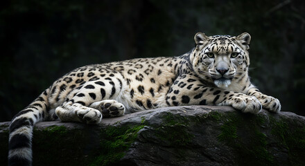 Sleek Amur Leopard Lying Relaxed On Mossy Rock In Forest Scene