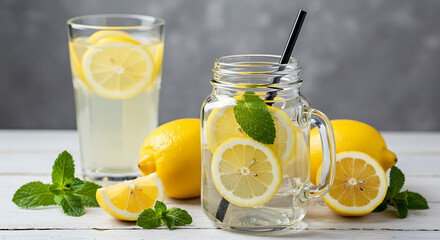 Refreshing Lemon Water with Mint and Citrus Slices for Summer