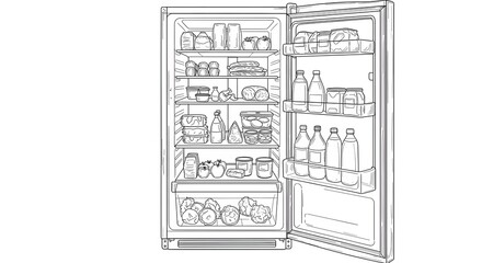 Well-Stocked Refrigerator: A Detailed Line Art Illustration.
