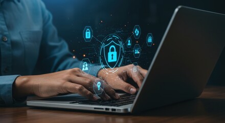 Cybersecurity concept with glowing digital padlock and data streams