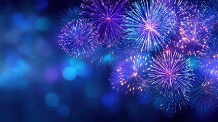 Festive Fireworks Display Illuminating the Night Sky in Vibrant Purple and Blue Hues, Perfect for Celebrations