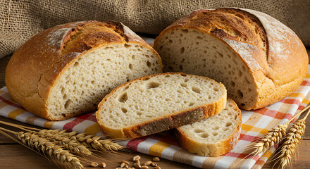 Freshly baked rustic bread with a golden crust and fluffy interior