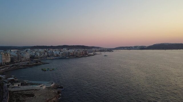 Aerial Sunset View of San Pawl Bay and Bugibba, Malta