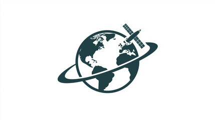 Fototapeta premium Earth, Satellite & Orbit Icon, for Aerospace & Tech Design