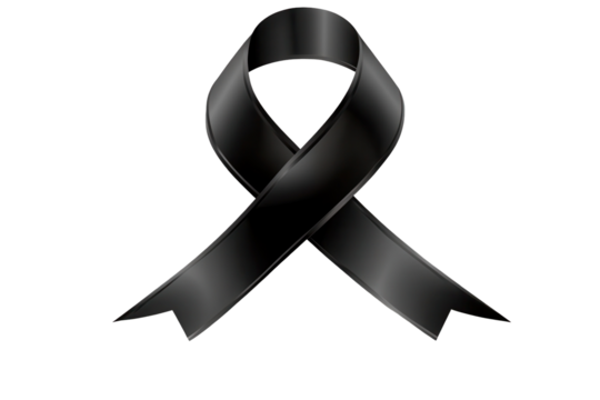 Black ribbon symbolizing remembrance and mourning displayed on a transparent background for use in various design applications and memorial contexts