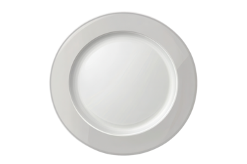 Empty white plate placed on a transparent background ready for culinary presentation or food styling activities