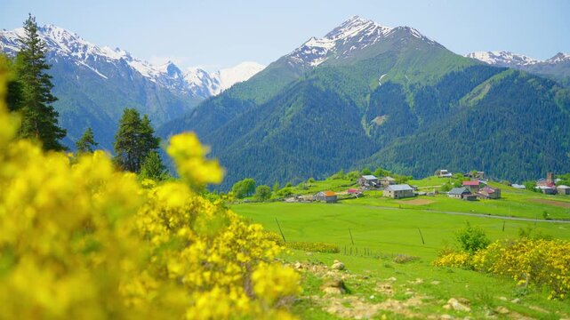 An idyllic village in the Caucasus Mountains