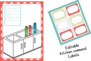 Creative kitchen organization tools featuring a cabinet with markers and editable labels for efficient home management and planning
