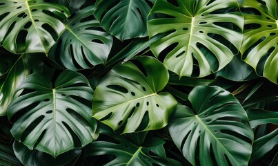 Lush green monstera plant leaves displaying bold textures and natural patterns