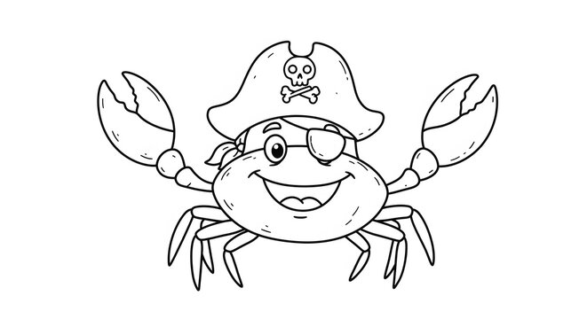 pirate crab cartoon black and white clip art preview