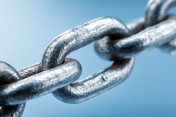 Fototapeta premium Closeup of a Metal Chain Link Against a Blue Background