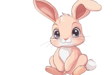 Cute rabbit animal sitting in a playful pose with a transparent background showcasing its soft fur and large expressive eyes