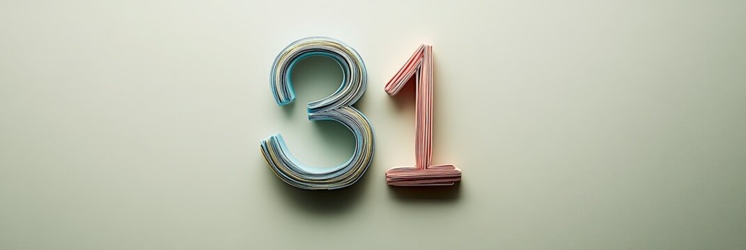 A playful arrangement of paperclips forming the number "31" to represent Paperclip Day, styled on a neutral backdrop, 8k, realisti