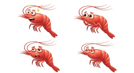 Naklejka premium Cartoon shrimp characters set expressions